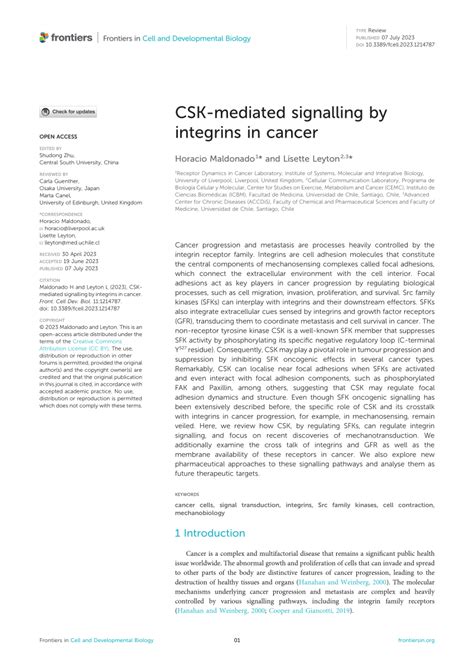 Pdf Csk Mediated Signalling By Integrins In Cancer