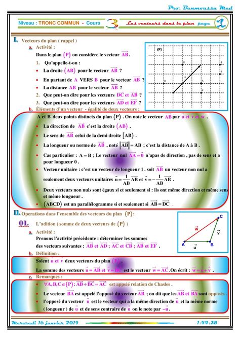 Calcul vectoriel dans le plan exercices corrigés tronc commun