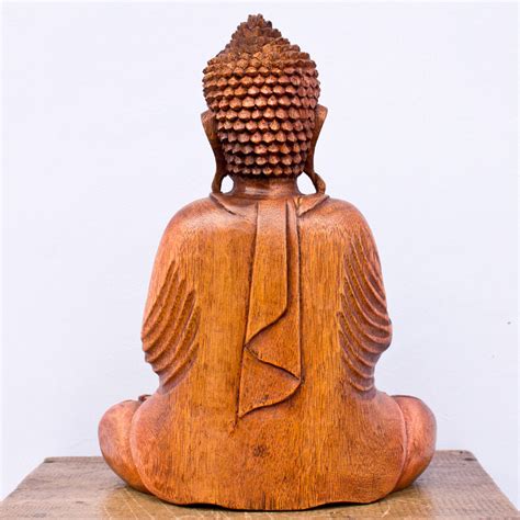 Buda de Madera tallado a mano 25cm Escultura hecha en Bali Marrón