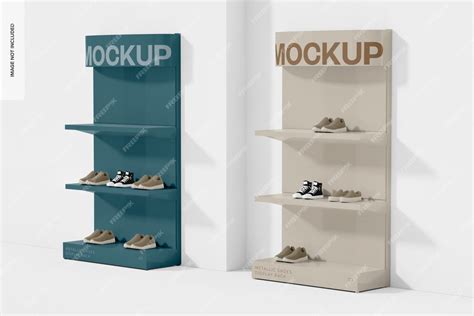 Premium Psd Metallic Shoes Display Racks Mockup Right View