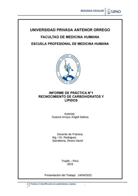 Semana 1 Practica 1 Informe Práctica Carbohidratos Lipdos 2021 10 ESTO