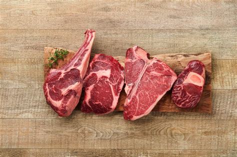 Raw Prime Steaks Variety Of Fresh Black Angus Prime Meat Steaks T Bone