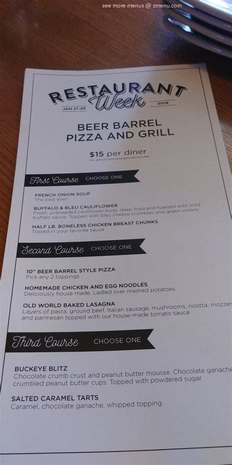 Menu at Beer Barrel Pizza and Grill, Hilliard, Roberts Ct