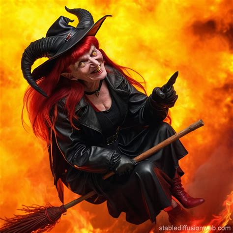 Witch On Fire Broomstick Stable Diffusion Online