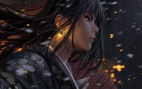 Digital Art Digital Painting Kimono Lake Guweiz Fictional