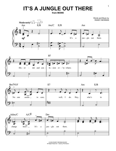 Its A Jungle Out There From Monk Very Easy Piano Sheet Music