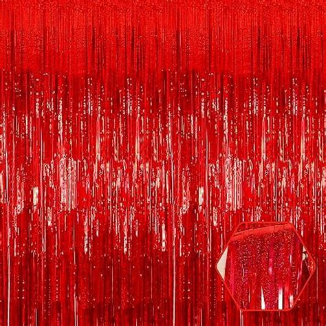 3 Pack Red Foil Fringe Curtain Backdrop 3 28ft X 8 2ft