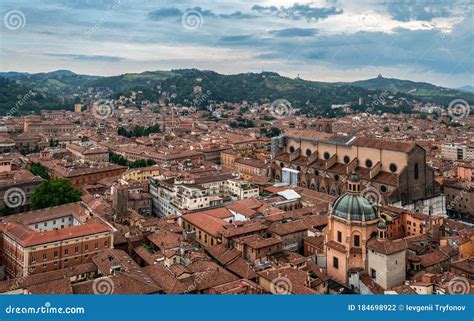 Panorama Of The Bologna City In Italy In A Summer Cloudy Day View From