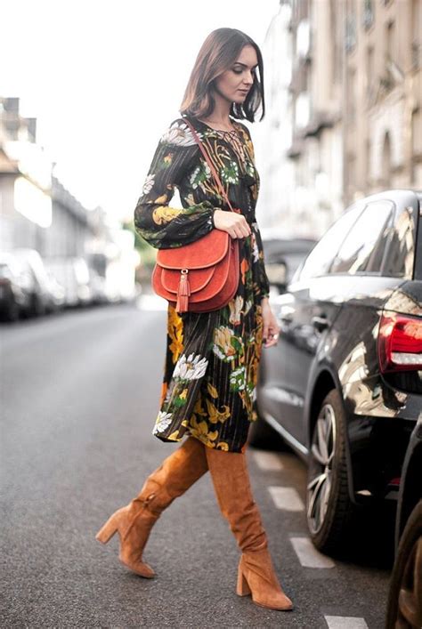 Stylish Combinations Midi Dress High Boots Fashion Fall Winter