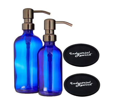 Blue Soap Dispensers 8oz And 16oz Cobalt Glass W Gun Metal Bronze Soap Pump For Dish Soap