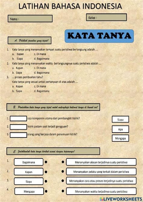 2 Tema 2 Bahasa Indonesia Kalimat Tanya Worksheet Bahasa Bahasa