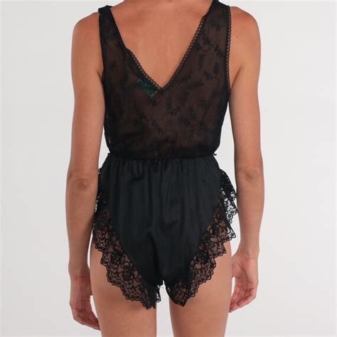 Black Lace Romper S Sheer Teddy Lingerie Bodysuit F Gem