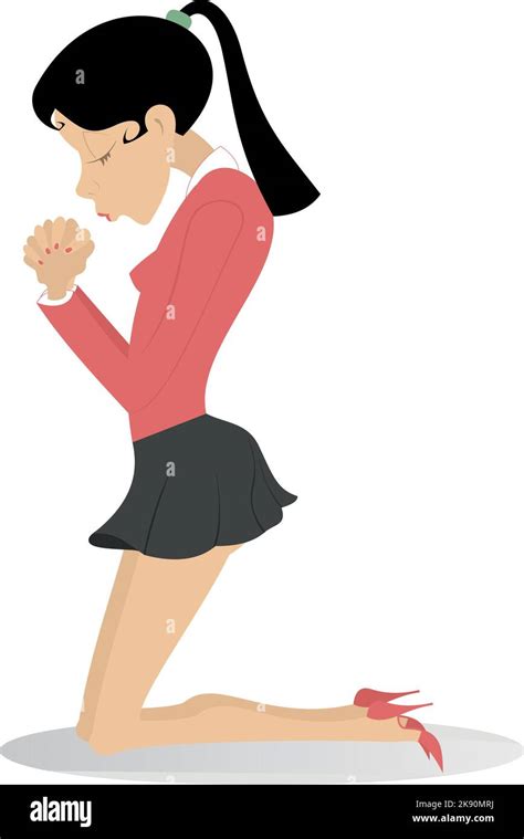 Prayer Woman In The Kneels Illustration Young Woman Is Praying In The