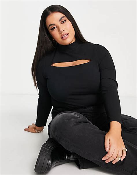 New Look Curve Cut Out Long Sleeve Top In Black Asos