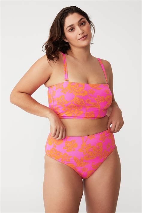 Curve Highwaisted Bikini Bottom Hibiscus Vine Pinks Cotton On