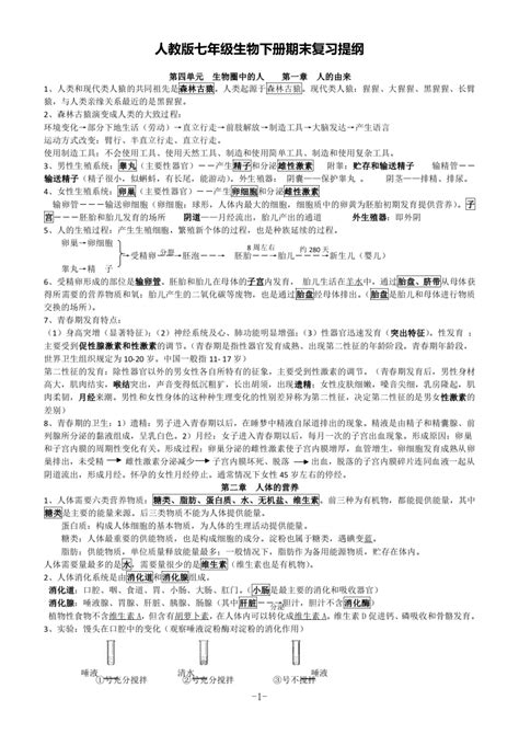 人教版七年级生物下册期末复习提纲（课本知识点总结） 21世纪教育网