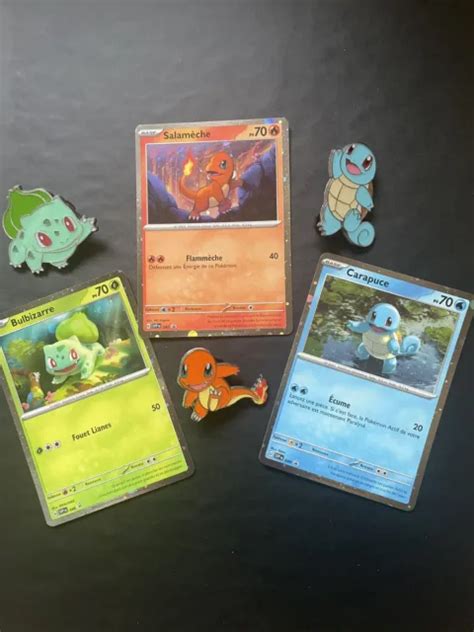 CARTE POKÉMON BULBIZARRE salamèche carapuce avec pins EUR 14 90