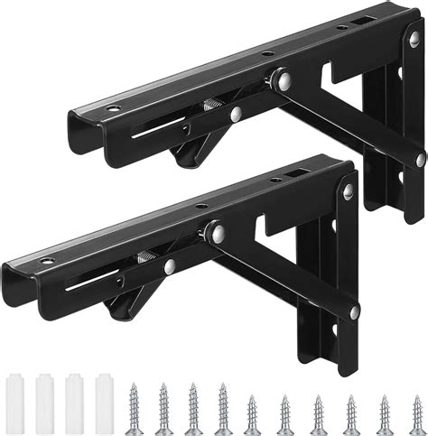 2 Pcs Folding Shelf Brackets Heavy Duty Collapsible Shelves Brackets Black Metal