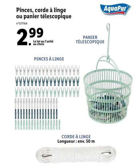 Promo Pinces Corde à Linge Ou Panier Télescopique Aquapur chez Lidl