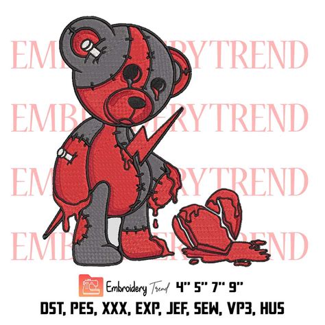 Broken Heart Teddy Bear Embroidery Design File