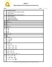 Algebra 1 Midterm Review 2022 2023 Study Guide Course Hero