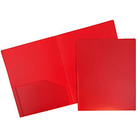 JAM Paper Heavy Duty 2 Pocket Plastic Presentation Folders 9 X 12 Red