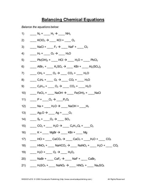 Balancing Chemical Equation Worksheet - Equations Worksheets