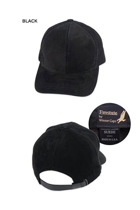 Emstate By Winner Cap Suede Leather Baseball Cap Black