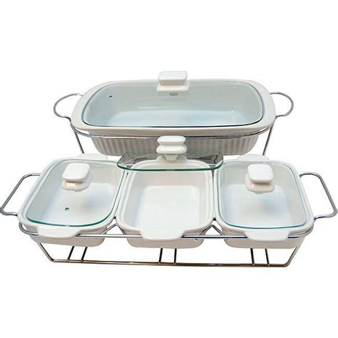 White Ceramic Cookware Triple Serving Tray Dishes Set Dinnerware