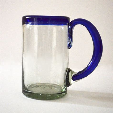 Hand Blown Glass Pitcher With A Blue Rim Pear Shape 80 Oz Etsy