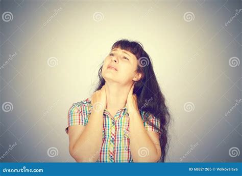 Tired Woman Massaging Her Painful Neck Stock Image Image Of