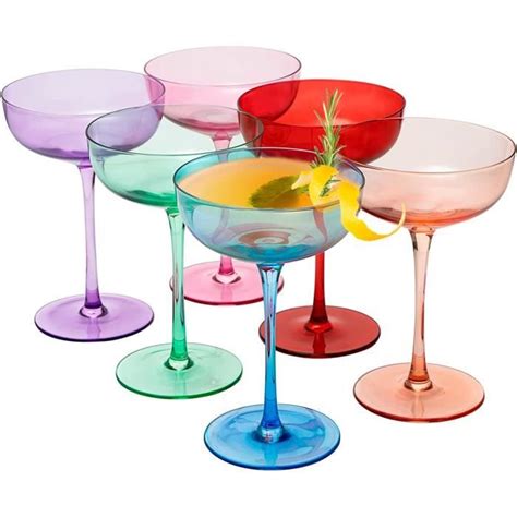Lot De 6 Verres à Cocktail Colorés 200 Ml Classiques Pour Champagne