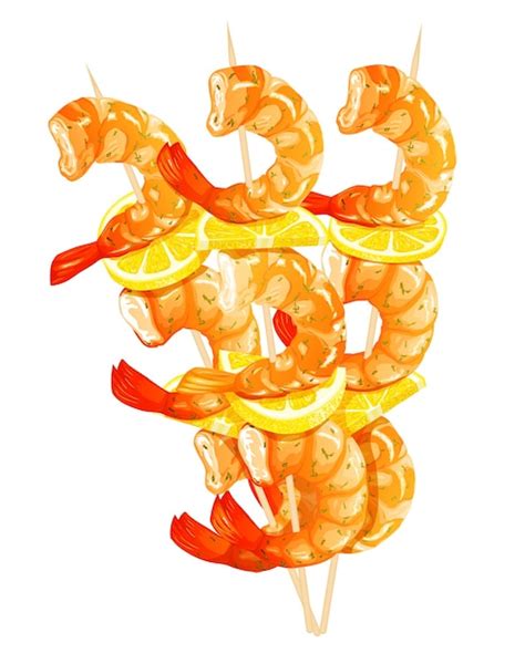 Premium Vector Prawns On Skewers Lemon Drawing On A White Background