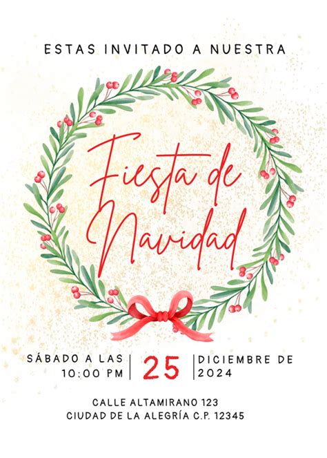 Invitación Corona de Navidad Editable GrafiKori