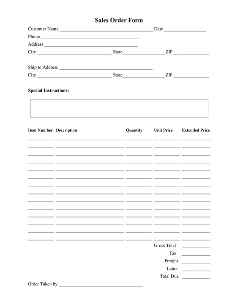 Printable Order Form Template Free