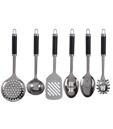 Set De 6 Ustensiles De Cuisine En Acier Inoxydable Noir Et Chrome