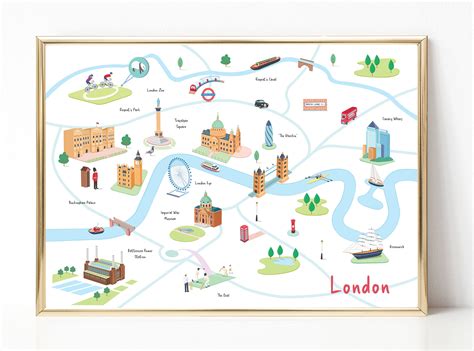 London Map Illustration Printpersonalised London Illustration Print Etsy