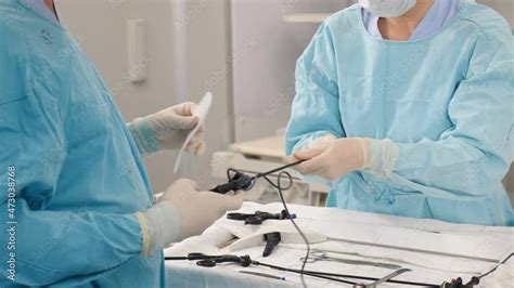 Part Of Surgical Laparoscopic Surgery In Clinic Nurse In Operating