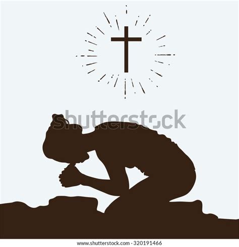 Silhouette Woman Kneeling Prayer Stock Vector Royalty Free 320191466