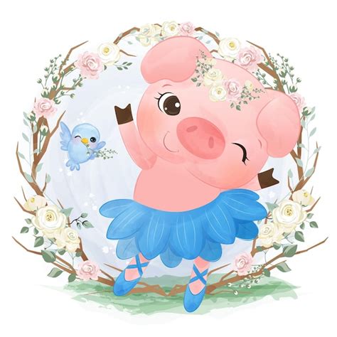 Lindo Cerdito Bailando Ilustraci N En Acuarela Vector Premium