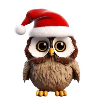 D Cute Brownd Owl Bird With Santa Hat White Background D Clipart