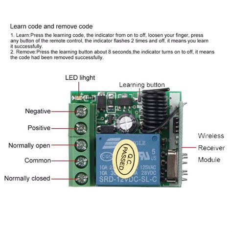 לקנות משדר RF 433 Mhz שלט רחוק עם מתג שלט רחוק אלחוטי DC 12V 1CH ממסר