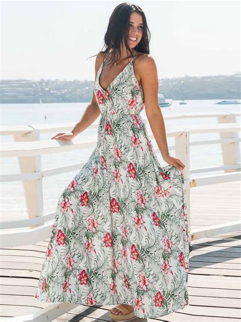 Robe d été florale col en v sans manches longue robe verte Milanoo