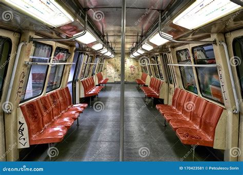 Bucharest Romania Old Metro Subway Car Grafitti Empty Stock Image