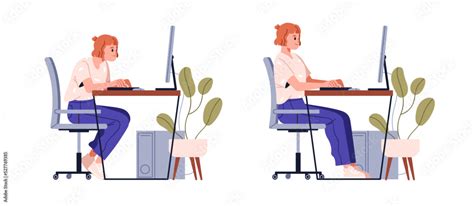 Correct Good Position Vs Bad Incorrect Posture For Sitting At Computer