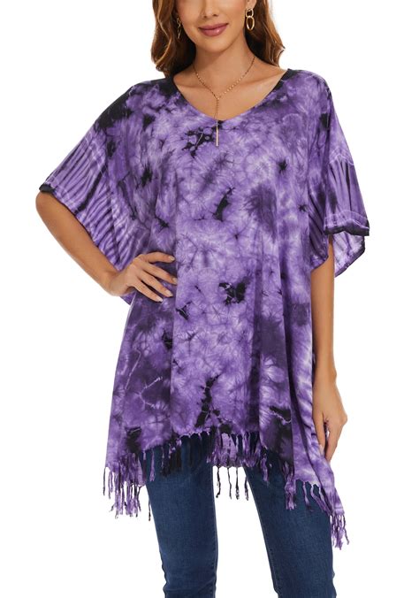 Beautybatik Purple Womens Boho Hippie Batik Tie Dye Plus Size Tunic Blouse Kaftan Top 2x