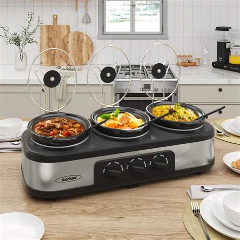 Sunvivi Multifunction 4 5 Qt Triple Slow Cooker Buffet Server 3 Pot Food Warmer 3 Section 1 5