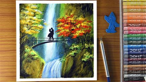 Waterfall Oil Pastel Drawing Scenery - Saturation iii oil pastel ...