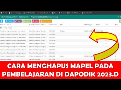 CARA MENGHAPUS MAPEL PADA PEMBELAJARAN DI DAPODIK 2023 D YouTube