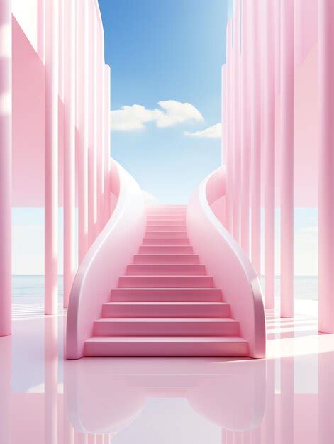 Premium Photo A Pink Staircase With Columns And A Blue Sky